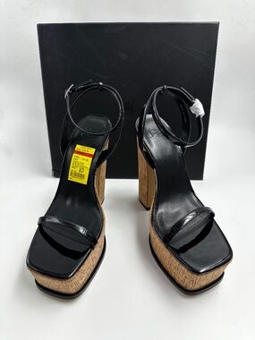 220$ Aaj by Aminah Tina Platform Dress Sandals Women's Size 10 US Black Tan